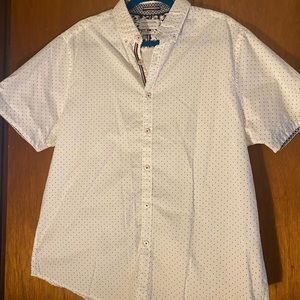 White collar shirt with blue dots